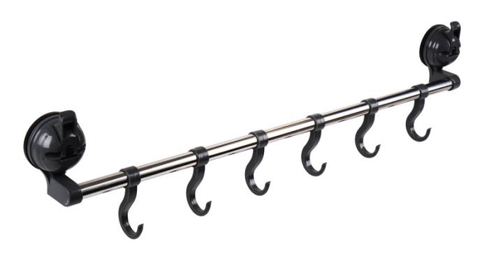 Hook rail med 2 sugekopper, 6 kroge, op til 6 kg, antracit